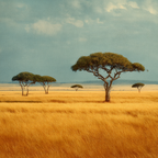 Wüsten Ruhige Landschaft Mit Bäumen Im Goldenen Feld | Wuesten und Savanne | Landschaften