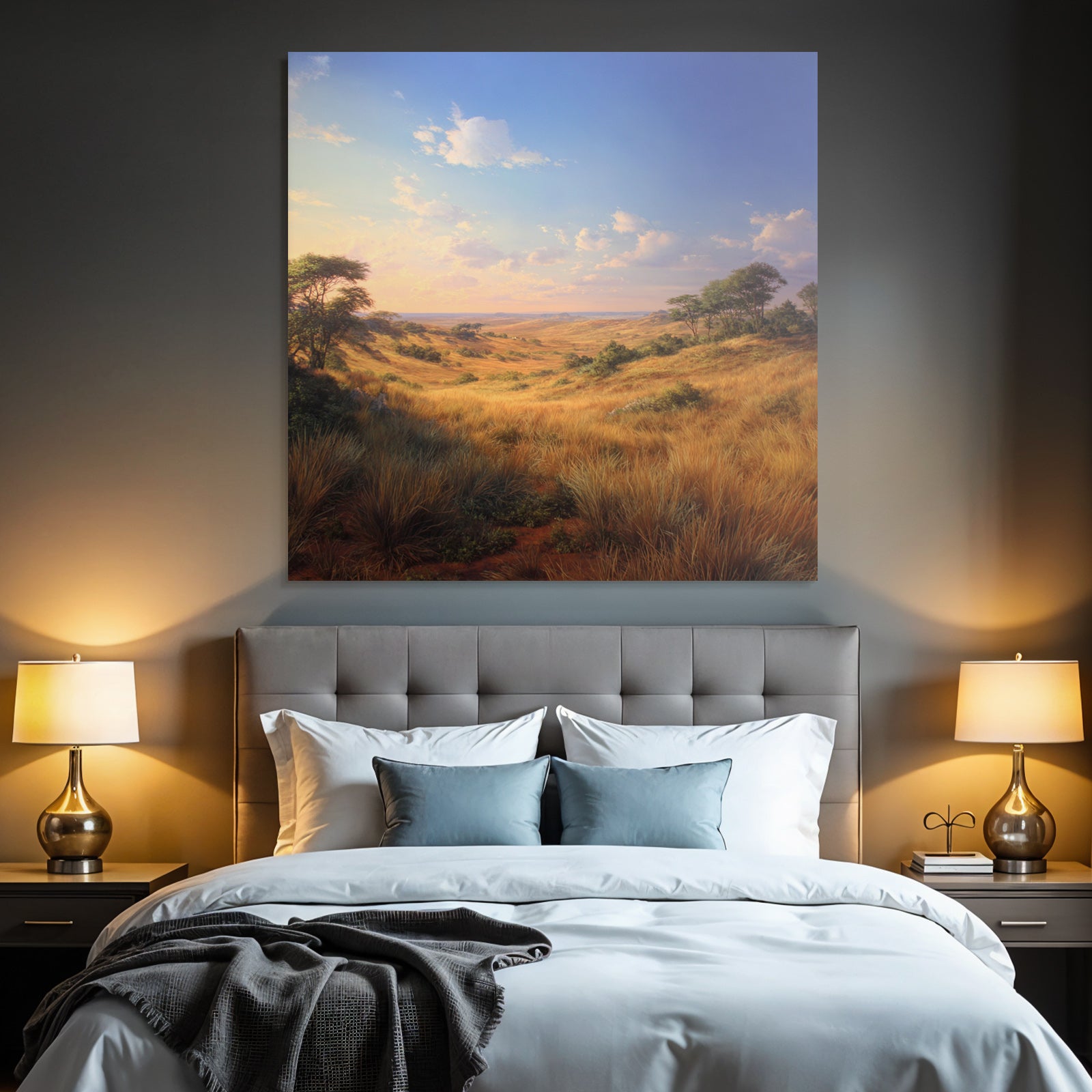 Desert Tranquil Landscape With Rolling Hills And Green Meadows