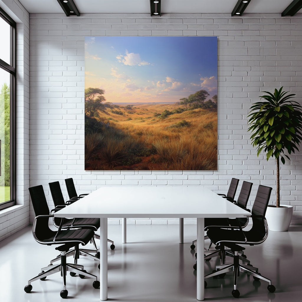 Desert Tranquil Landscape With Rolling Hills And Green Meadows