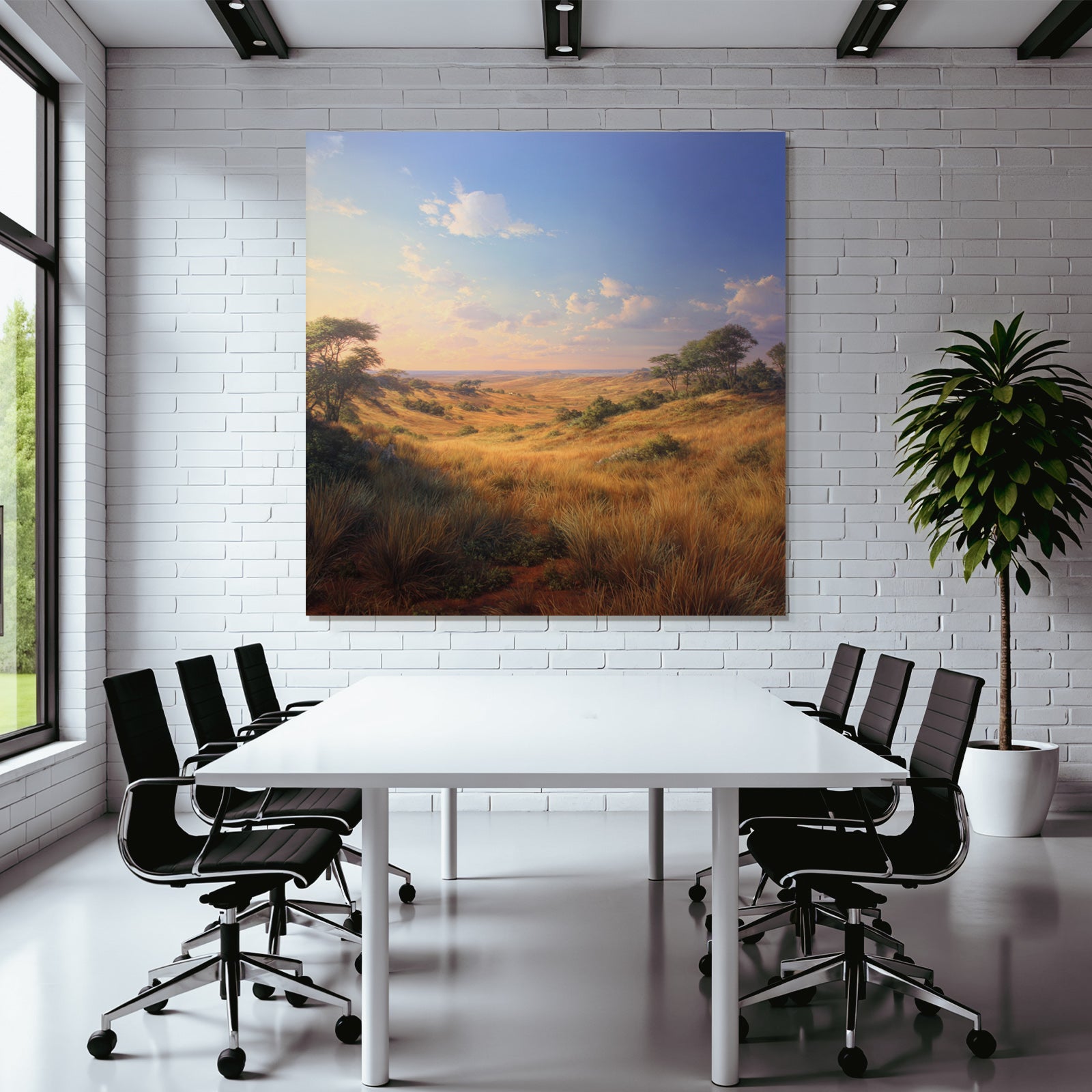 Desert Tranquil Landscape With Rolling Hills And Green Meadows