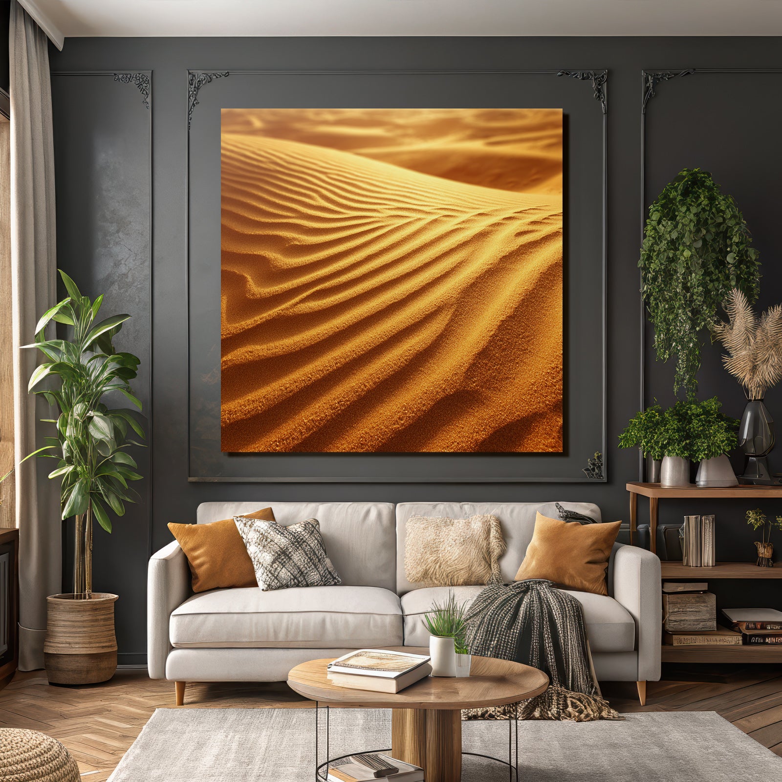 Desert sand dune pattern wind wave structure warm golden light