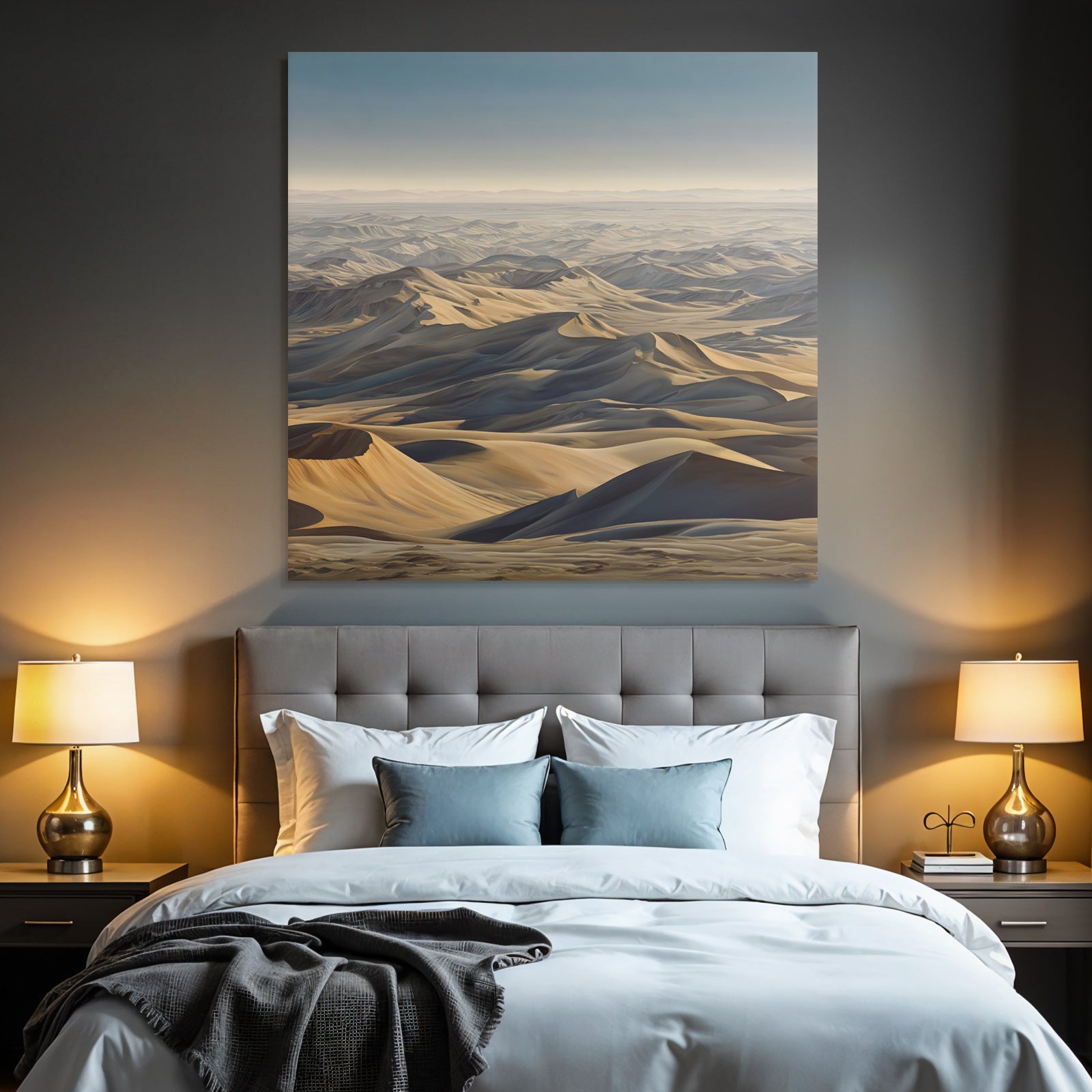 Desert Sand Dune Landscape Horizon Beige Gold Blue Calm