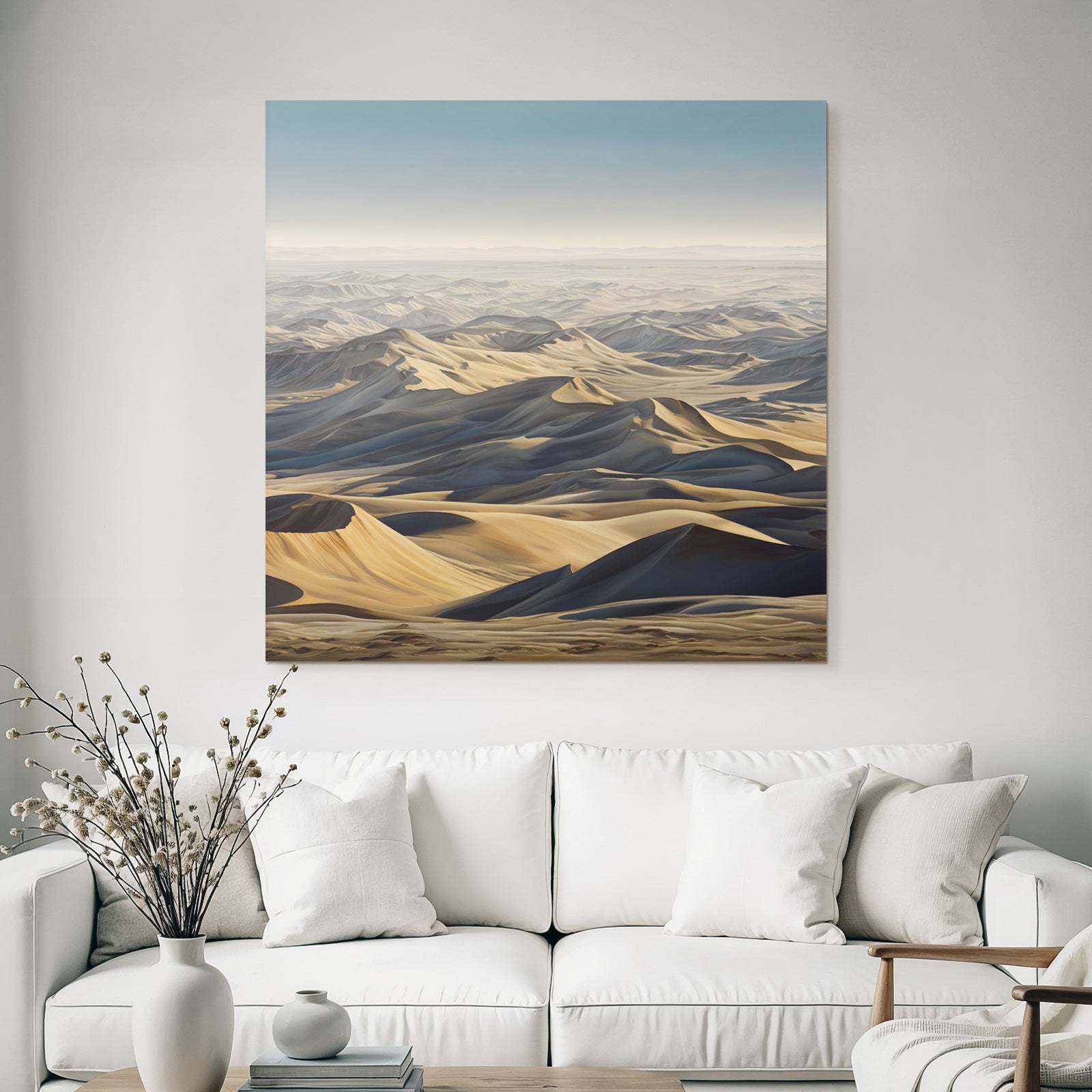 Desert Sand Dune Landscape Horizon Beige Gold Blue Calm