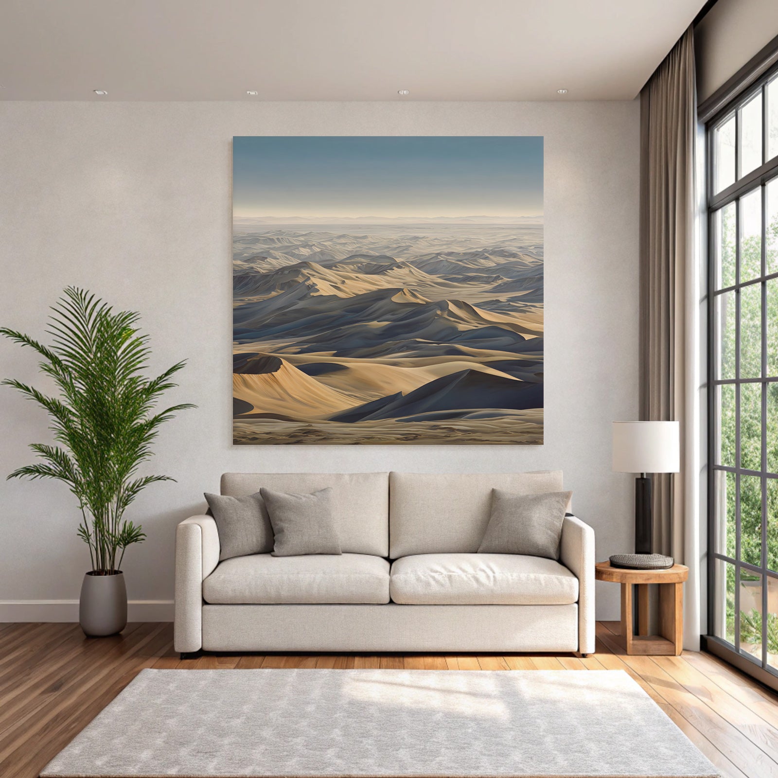 Desert Sand Dune Landscape Horizon Beige Gold Blue Calm