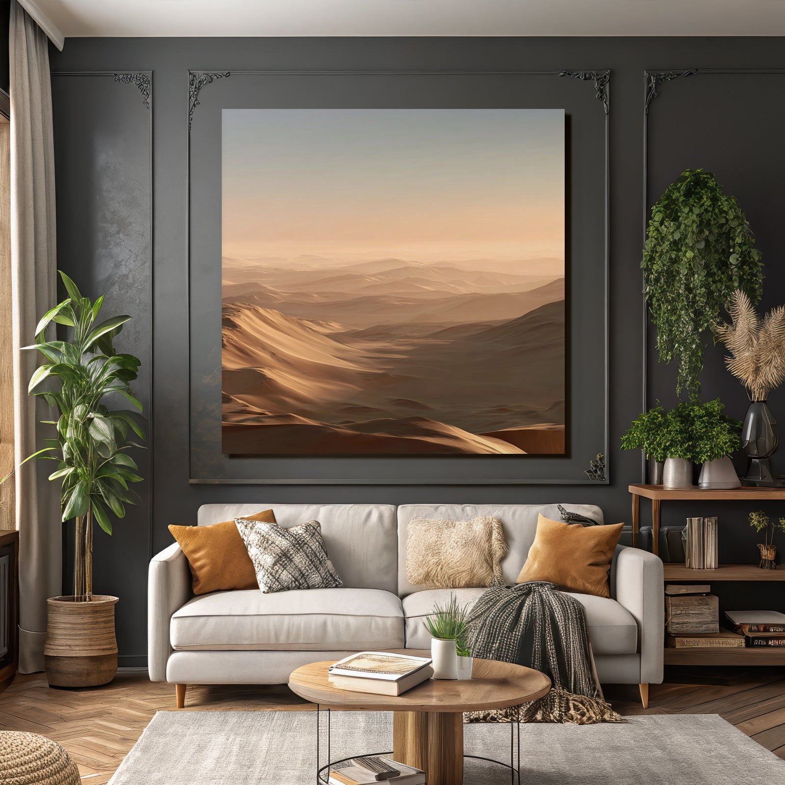 Desert Sandy Hills With Dim Light In Desert Landscape