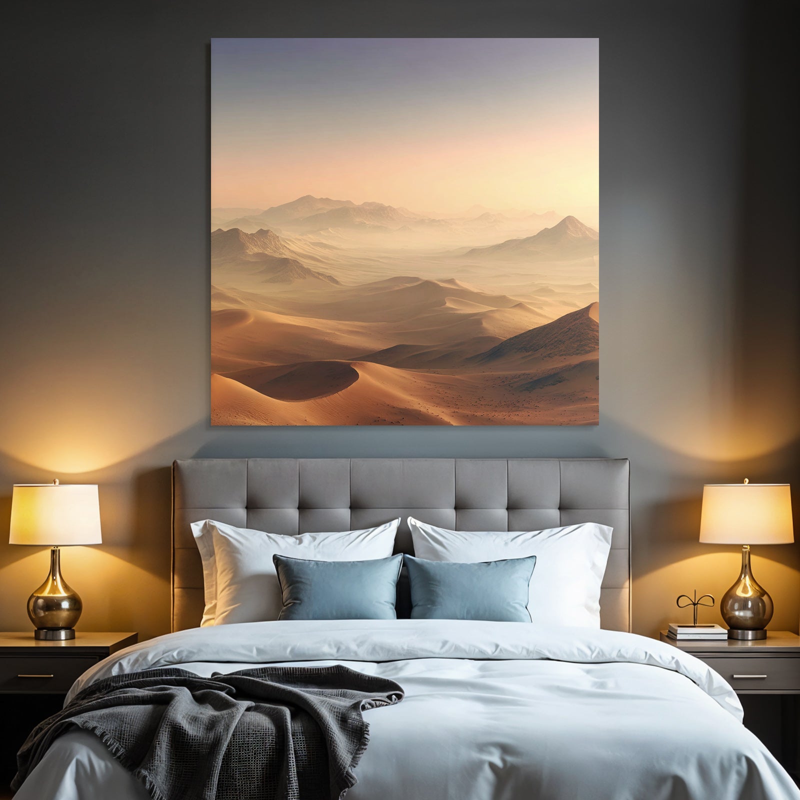 Deserts Gentle desert with dunes and mountains under a pastel sky