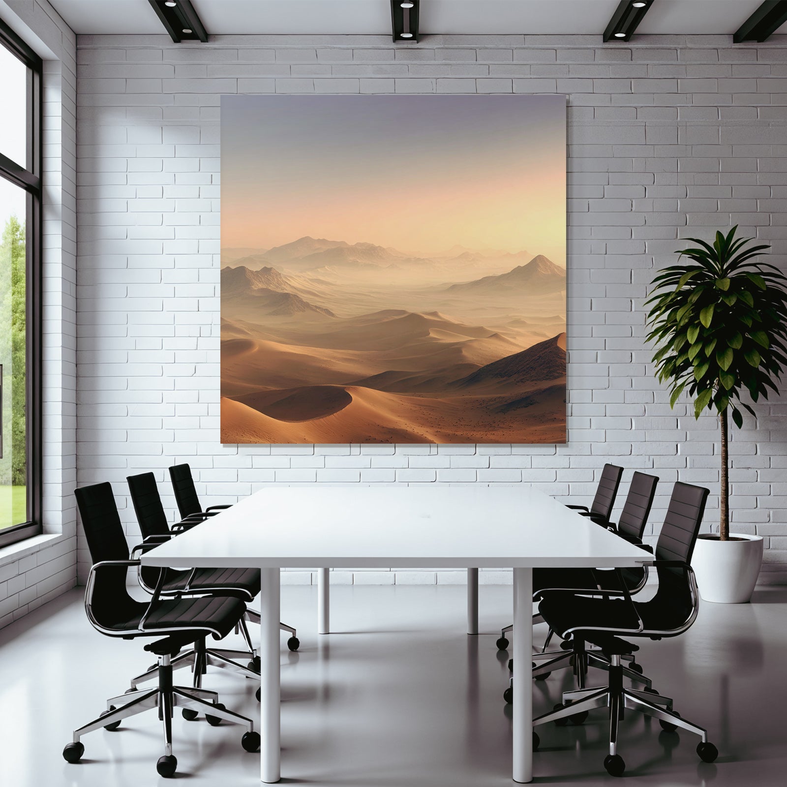 Deserts Gentle desert with dunes and mountains under a pastel sky
