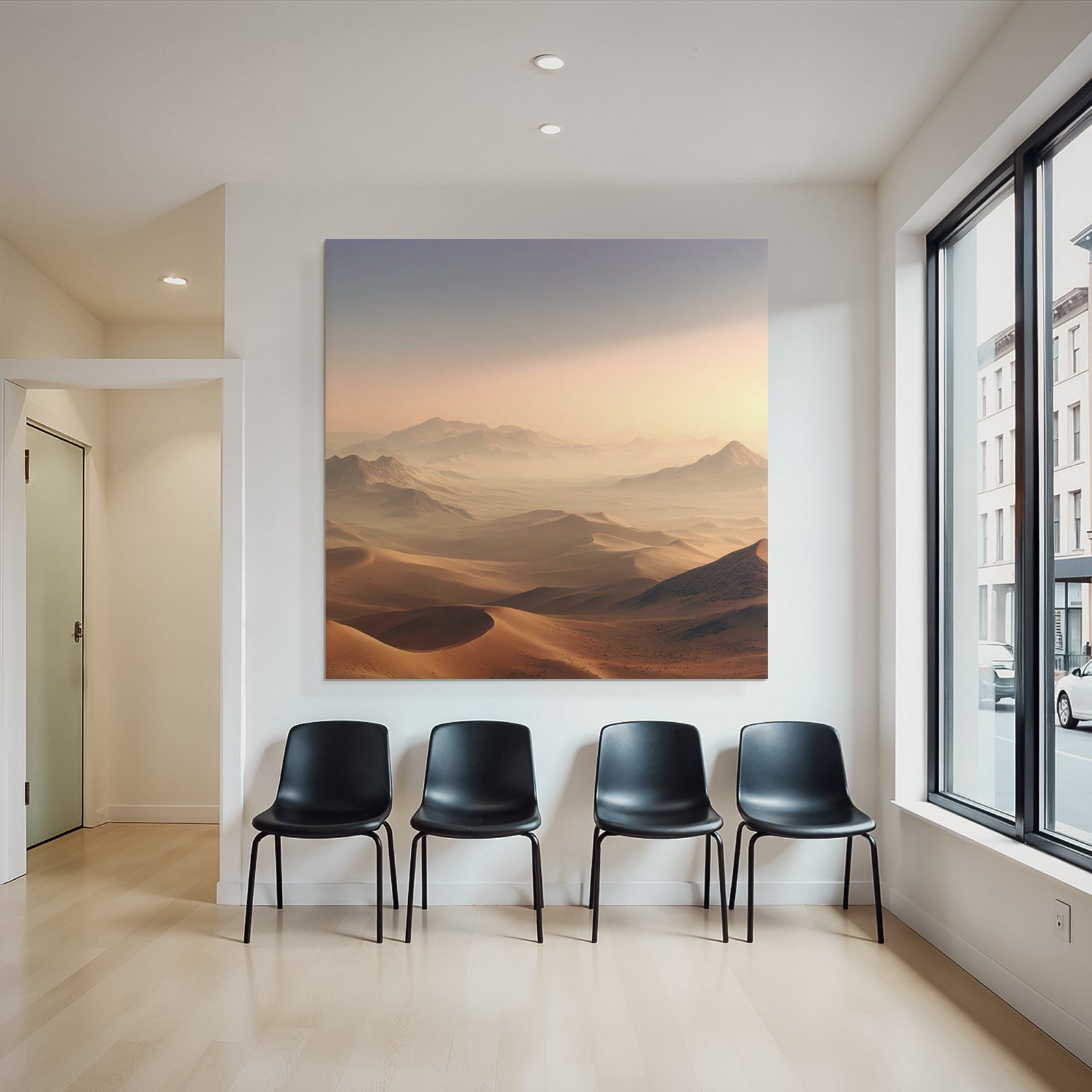 Deserts Gentle desert with dunes and mountains under a pastel sky