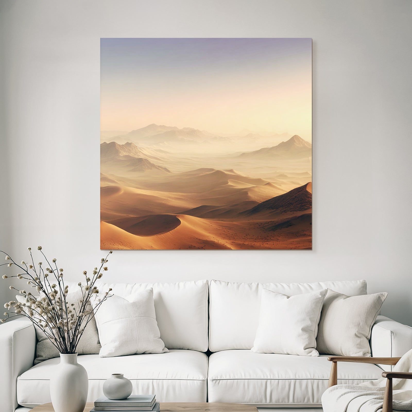 Deserts Gentle desert with dunes and mountains under a pastel sky