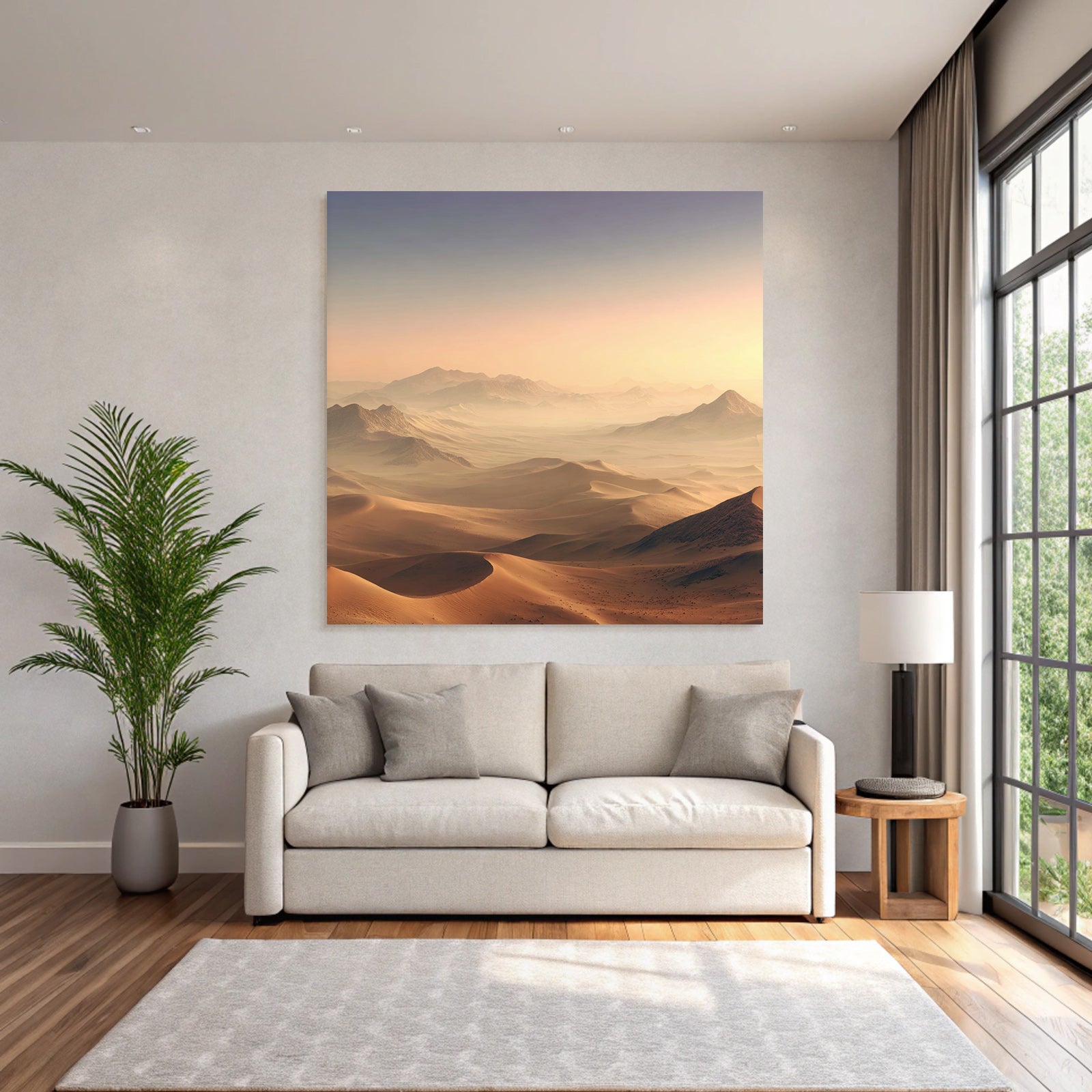 Deserts Gentle desert with dunes and mountains under a pastel sky