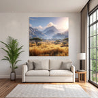 Desert beautiful landscape with mountains, green meadows and trees