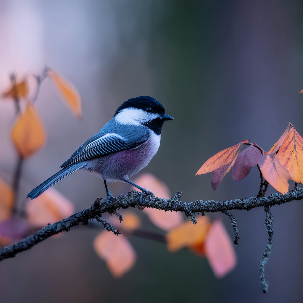 Wüsten Vogel Auf Einem Ast Umgeben Von Herbstblättern Blau Grau Schwarz Weiss | Wuesten und Savanne | Landschaften