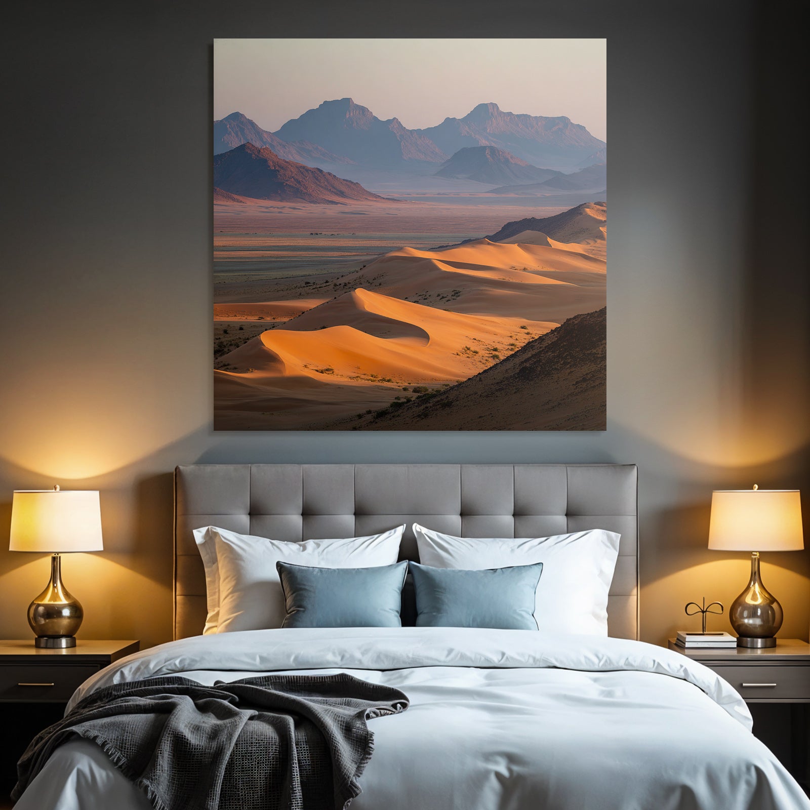 Deserts Beautiful desert landscape in twilight with sand dunes and mountains