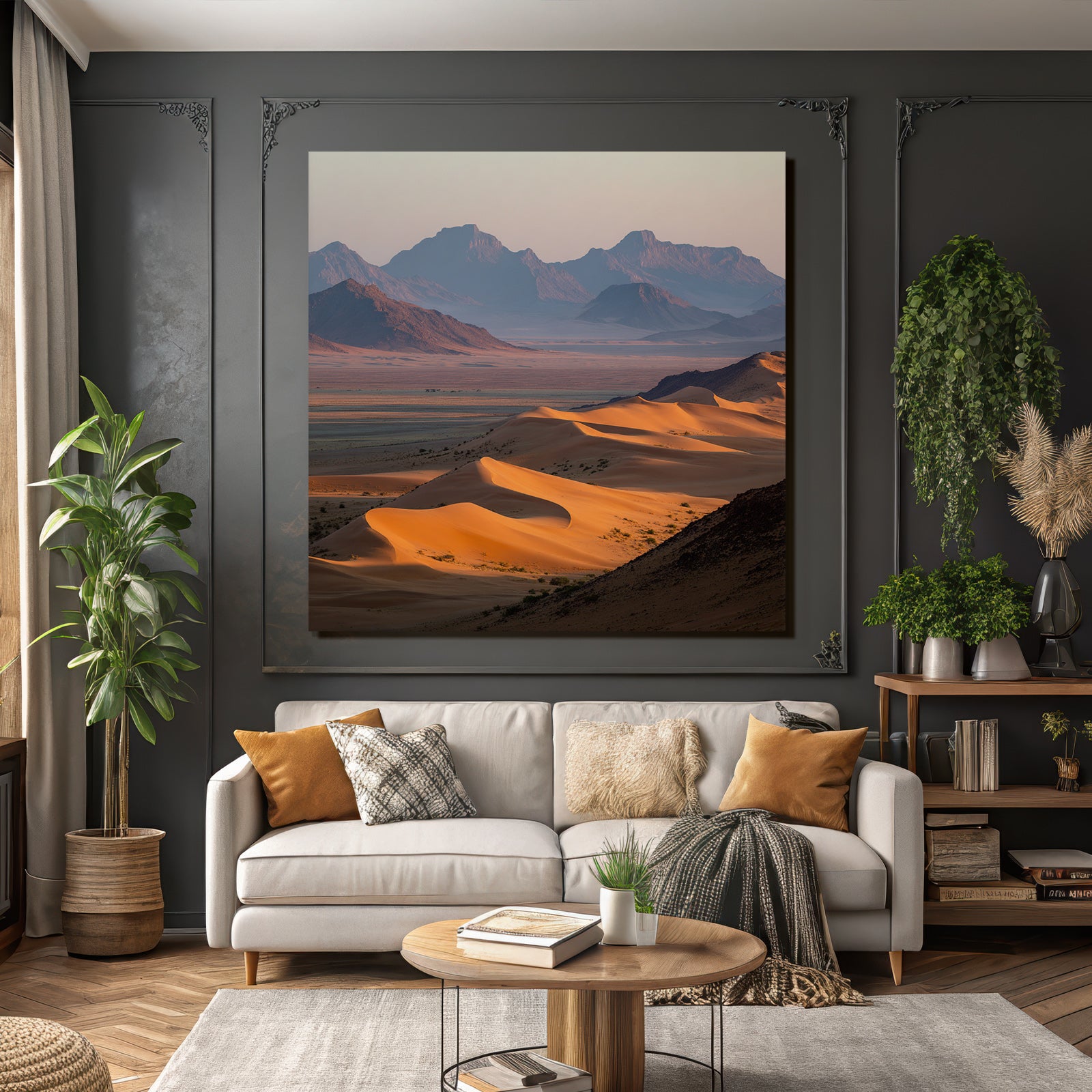 Deserts Beautiful desert landscape in twilight with sand dunes and mountains