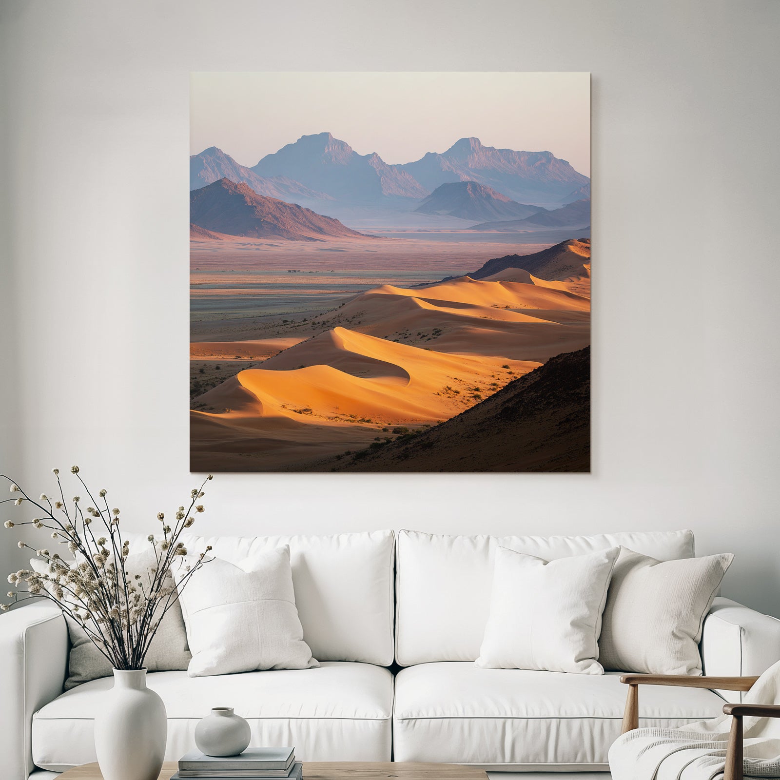 Deserts Beautiful desert landscape in twilight with sand dunes and mountains