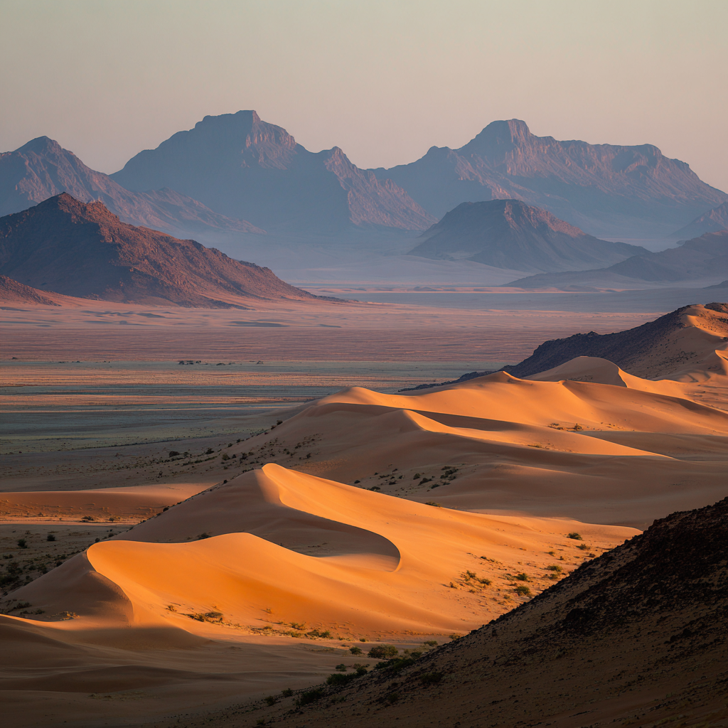 Wüsten Wunderschöne Wüstenlandschaft Im Dämmerlicht Mit Sanddünen Und Bergen | Wuesten und Savanne | Landschaften