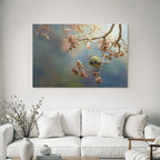 Birds Foxes Owls Colorful Bird on Branch with Withered Leaves Blurred Background