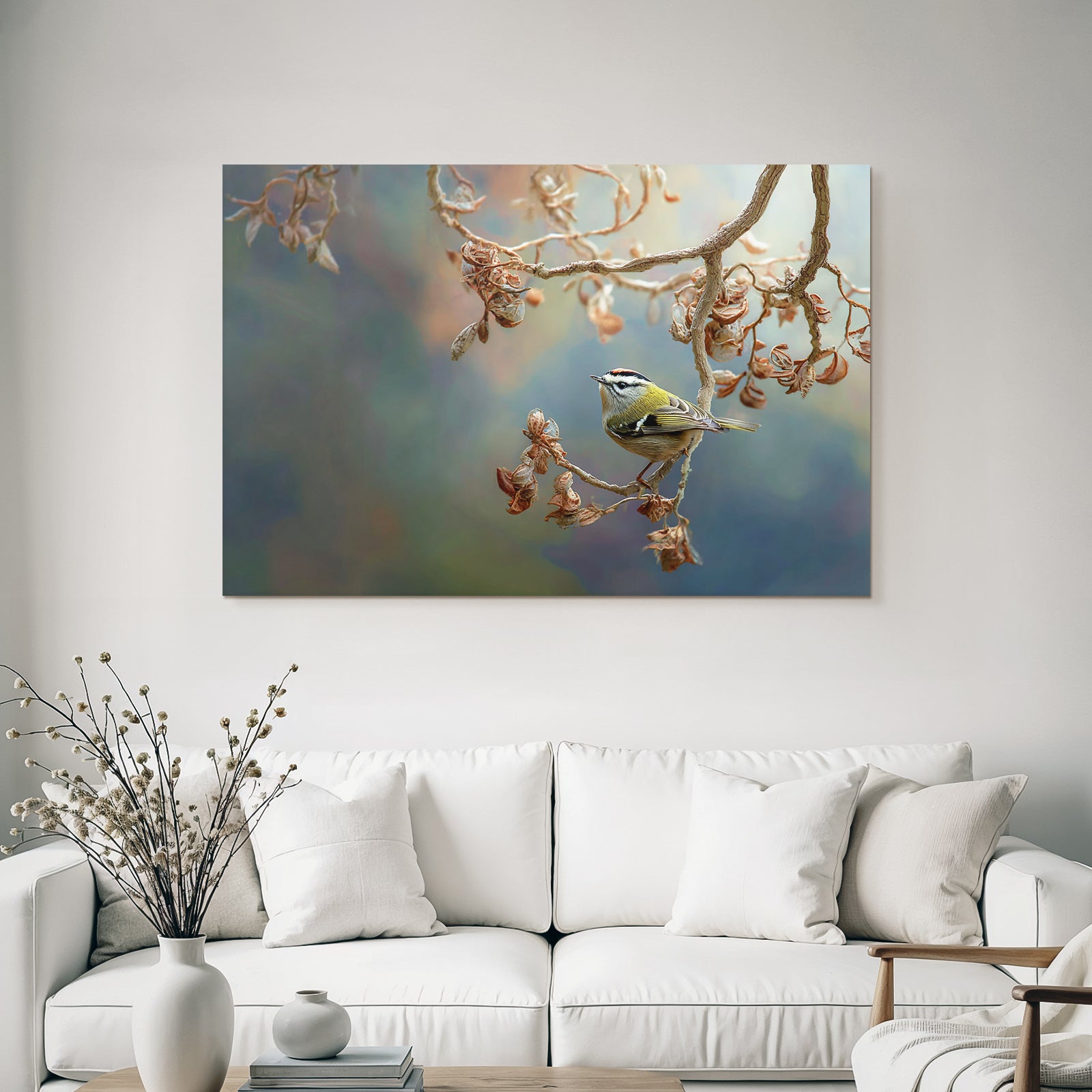 Birds Foxes Owls Colorful Bird on Branch with Withered Leaves Blurred Background