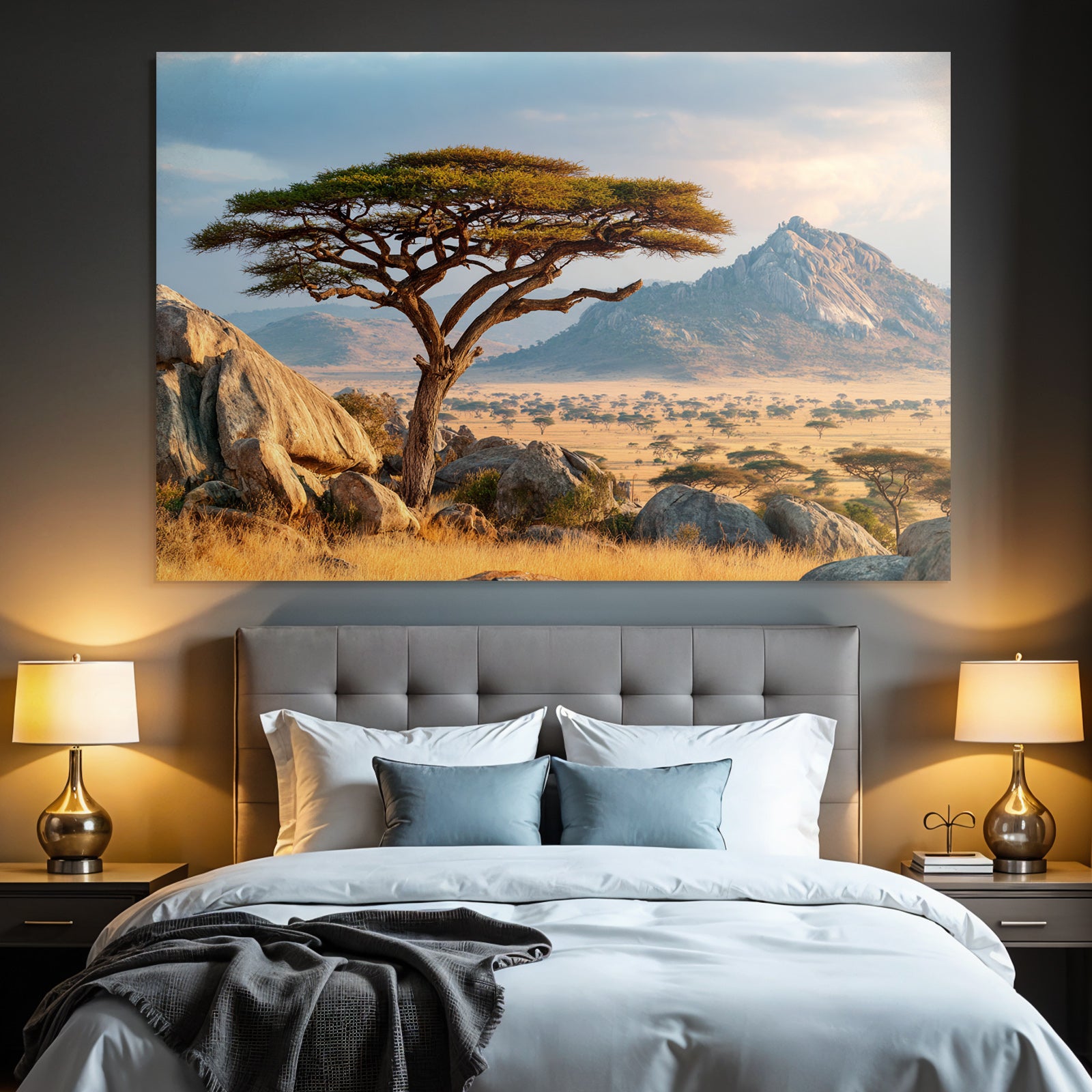 Desert Acacia Tree Stone Landscape Savana Golden Hour