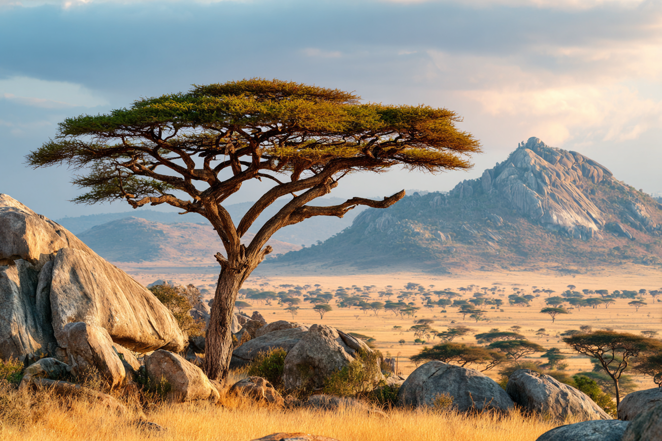 Wüsten Akazienbaum Steinlandschaft Savana Goldene Stunde | Wuesten und Savanne | Landschaften