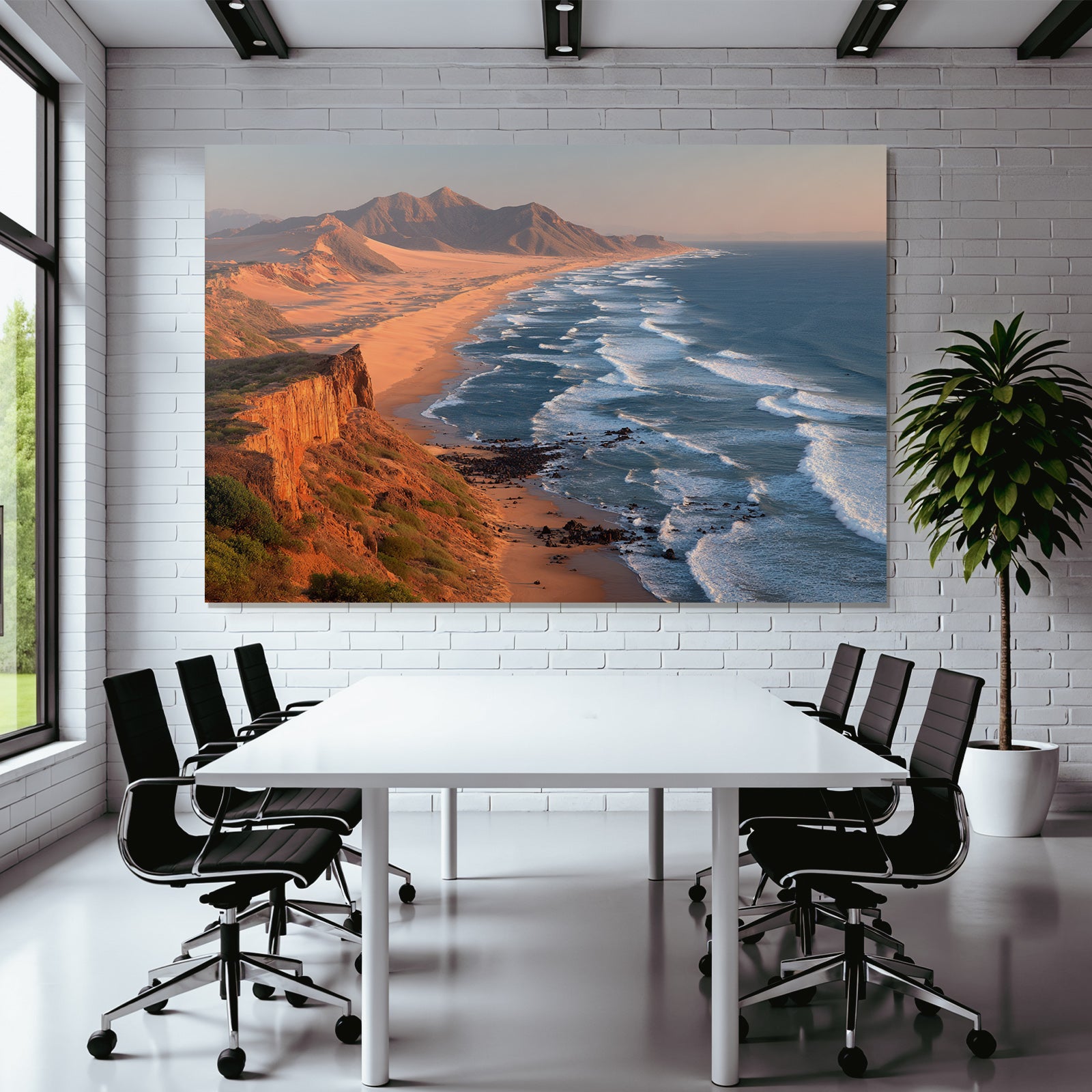 Desert Coastal Landscape With Sand Beach Waves And Rocks Sunrise Imagination