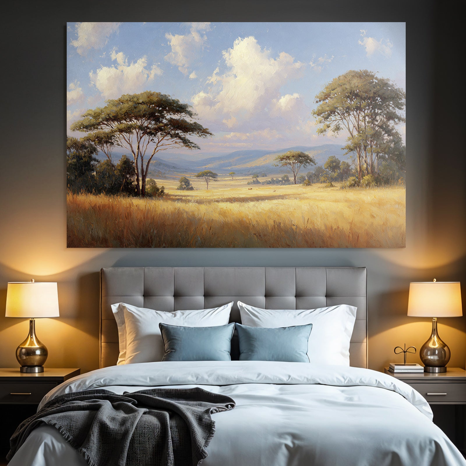 Desert Peaceful Landscape With Trees And Hills