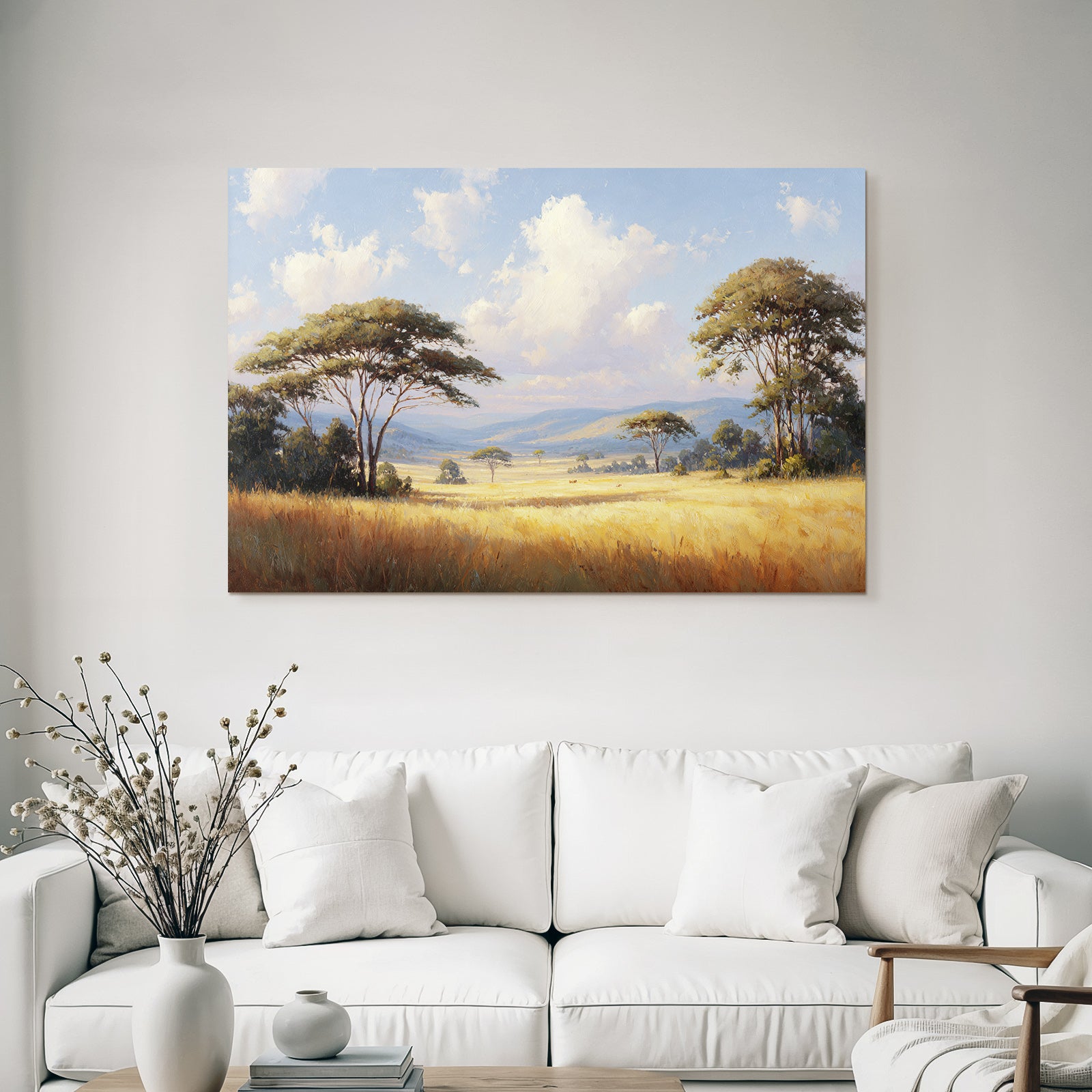 Desert Peaceful Landscape With Trees And Hills
