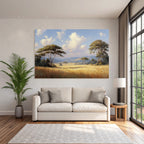 Desert Peaceful Landscape With Trees And Hills