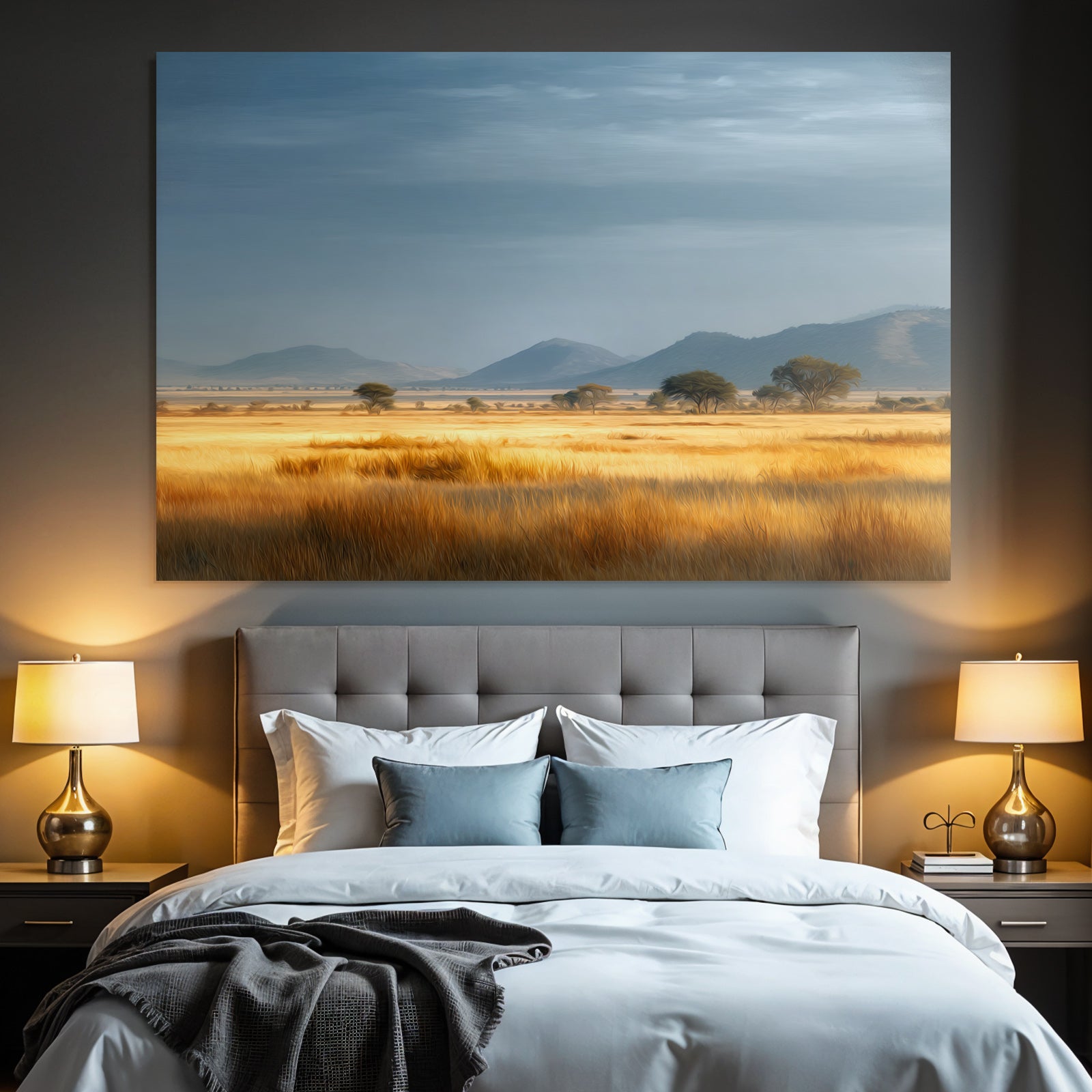 Desert Golden Fields Under a Cloudy Blue Sky With Trees