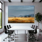 Desert Golden Fields Under a Cloudy Blue Sky With Trees