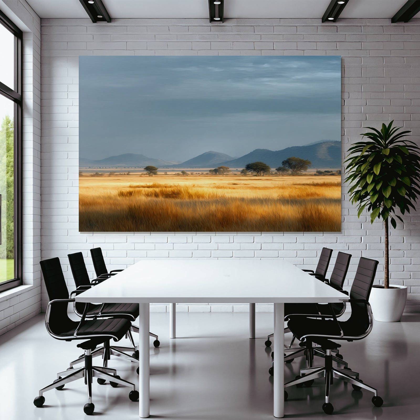 Desert Golden Fields Under a Cloudy Blue Sky With Trees