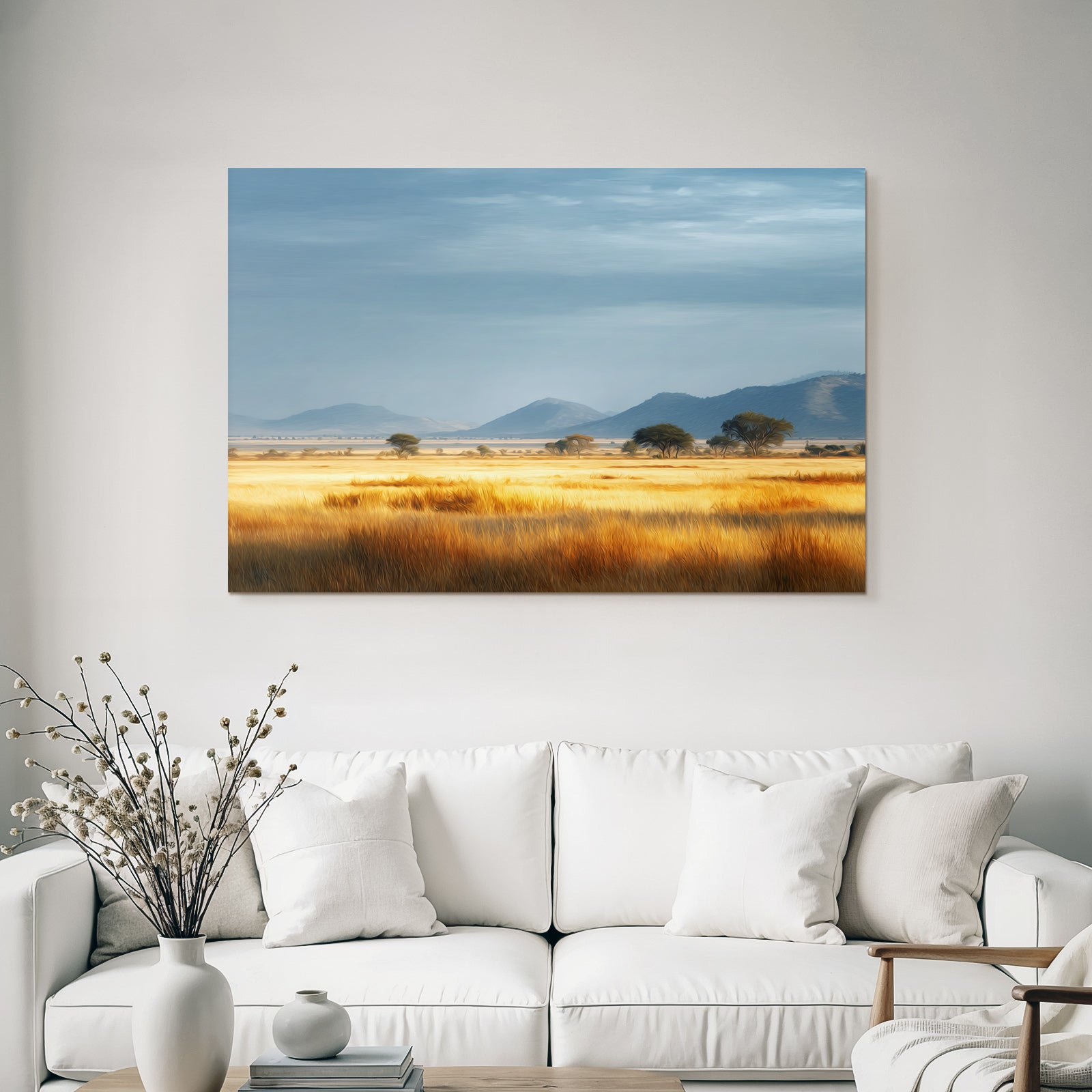 Desert Golden Fields Under a Cloudy Blue Sky With Trees