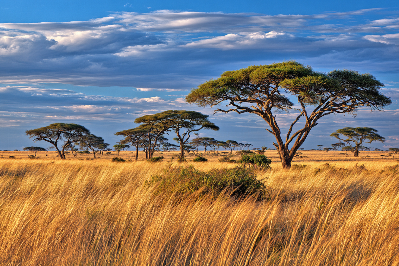 Wüsten Goldene Graslandschaft Mit Acacien Und Drama Himmel | Wuesten und Savanne | Landschaften