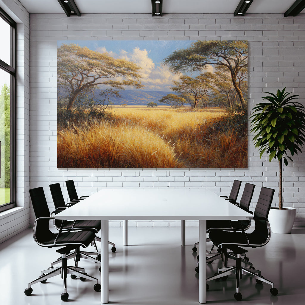 Desert Golden Grassland Scenes With Trees And Calming Sky