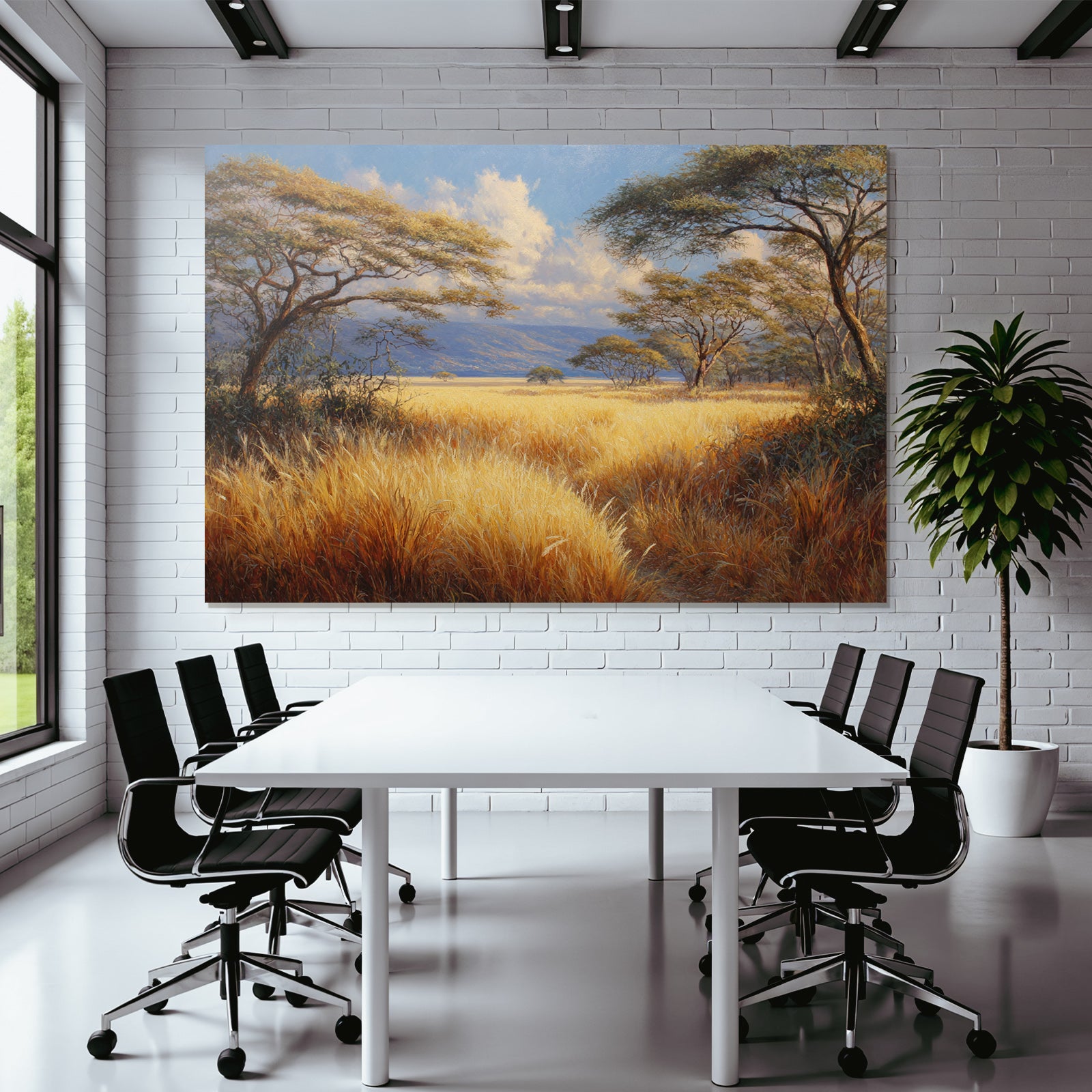 Desert Golden Grassland Scenes With Trees And Calming Sky