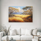 Desert Golden Grassland Scenes With Trees And Calming Sky