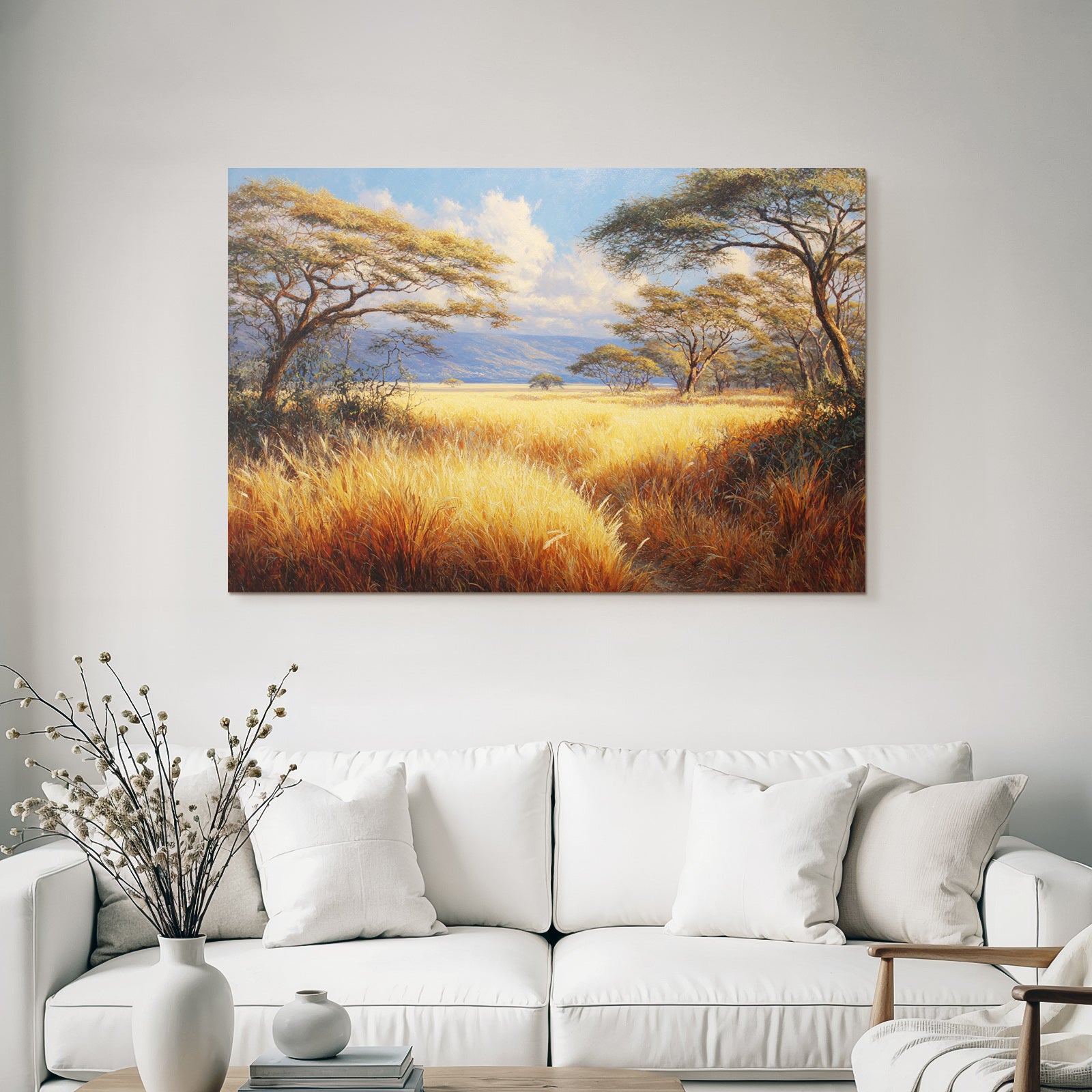 Desert Golden Grassland Scenes With Trees And Calming Sky