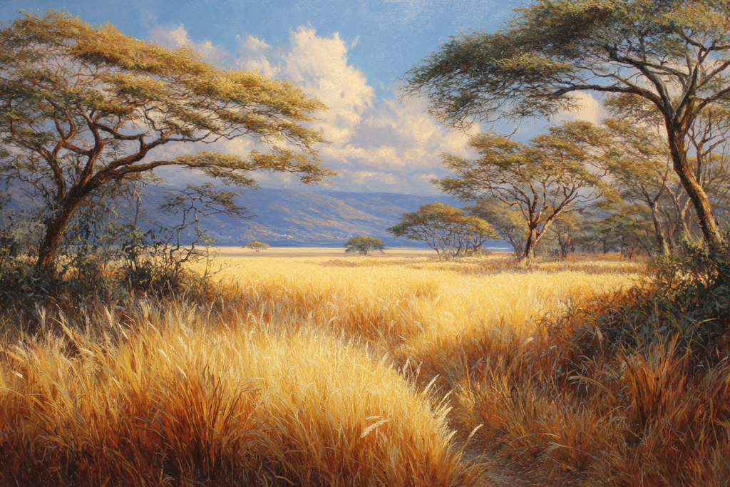 Wüsten Goldene Graslandschaft Szenen Mit Bäumen Und Beruhigendem Himmel | Wuesten und Savanne | Landschaften