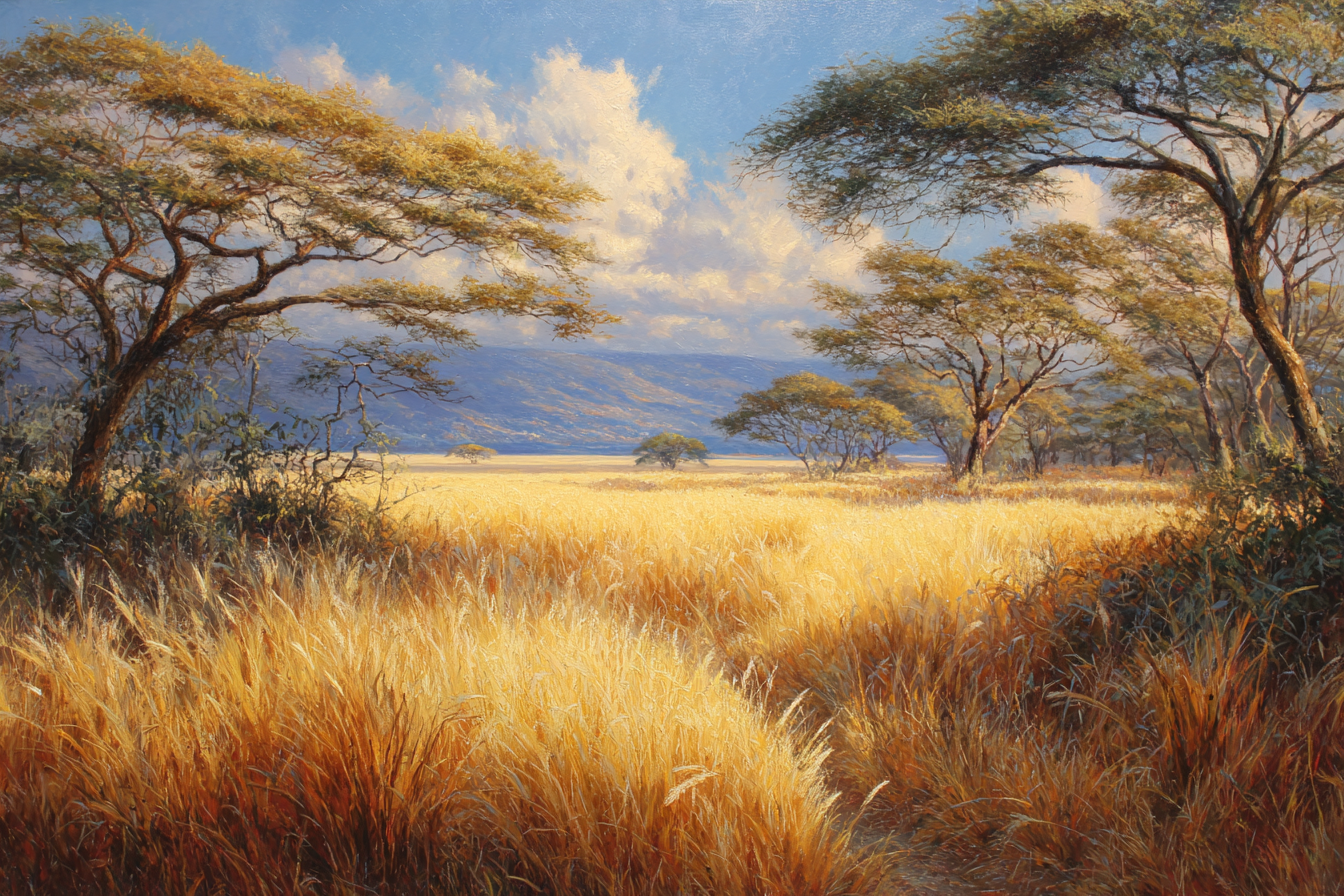 Wüsten Goldene Graslandschaft Szenen Mit Bäumen Und Beruhigendem Himmel | Wuesten und Savanne | Landschaften