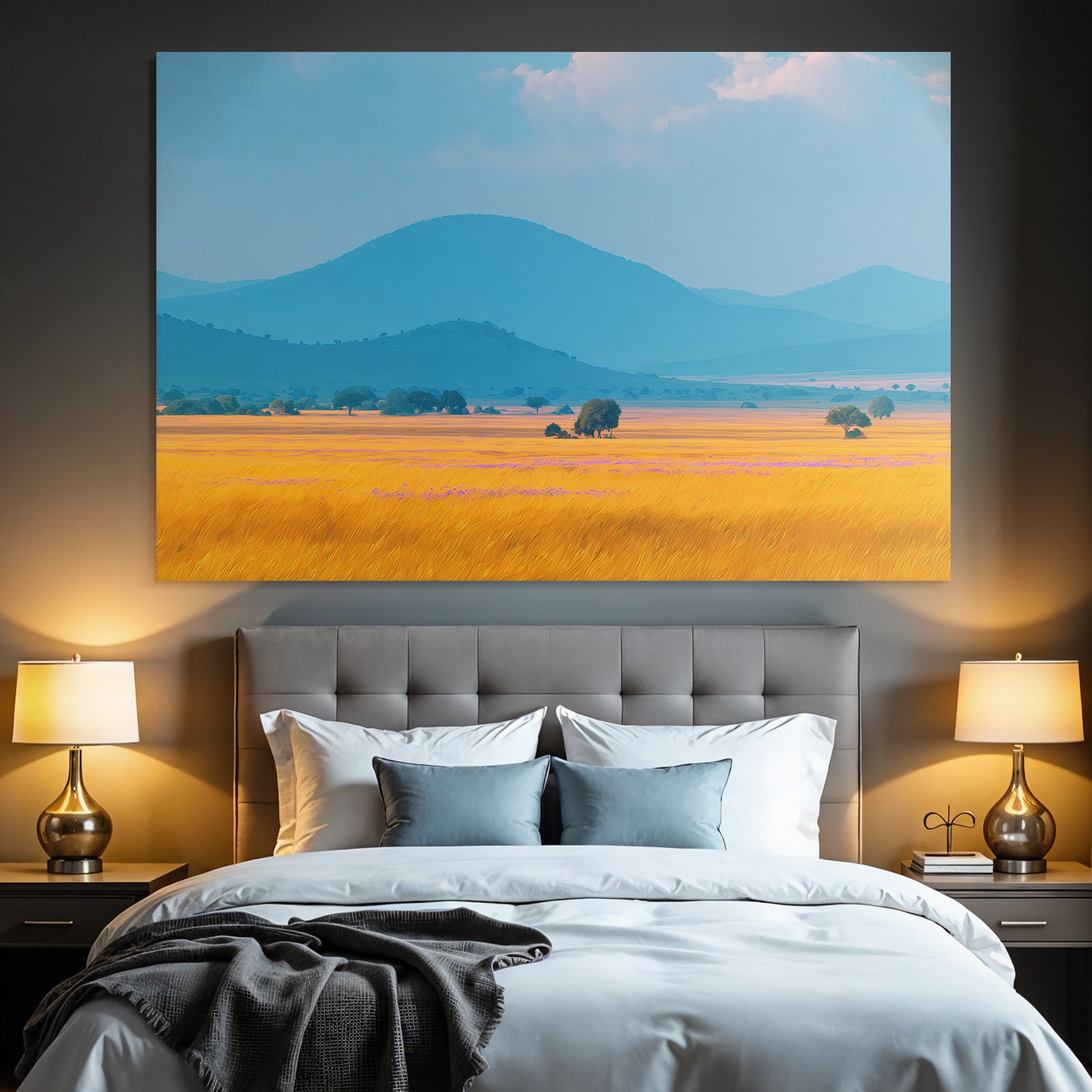Desert Landscape Scenes Rolling Hills And Golden Cornfield