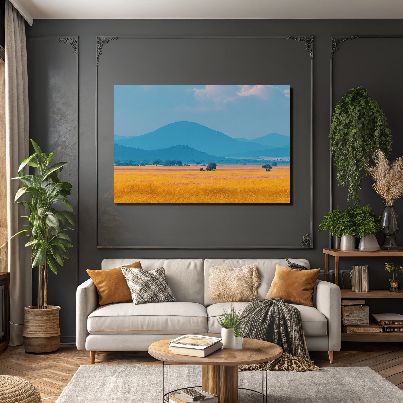 Desert Landscape Scenes Rolling Hills And Golden Cornfield