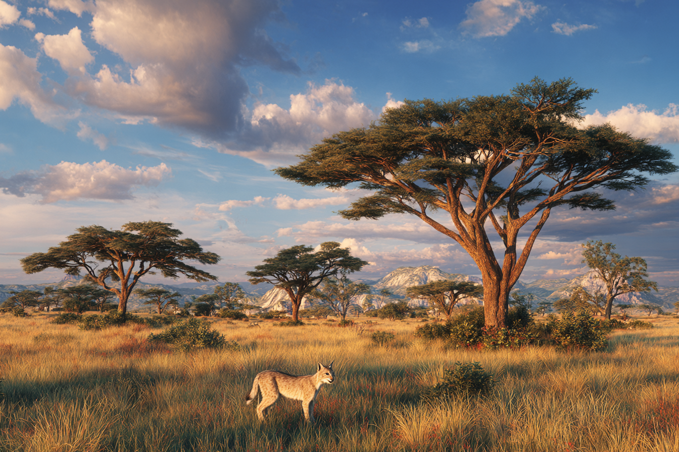 Wüsten Malerische Landschaft Mit Savanne Acacia Bäume Fuchs Sonnenaufgang Licht | Wuesten und Savanne | Landschaften