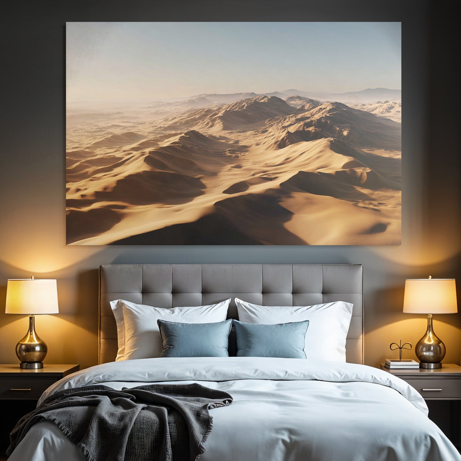 Desert Vast desert landscape with sand dunes under blue sky