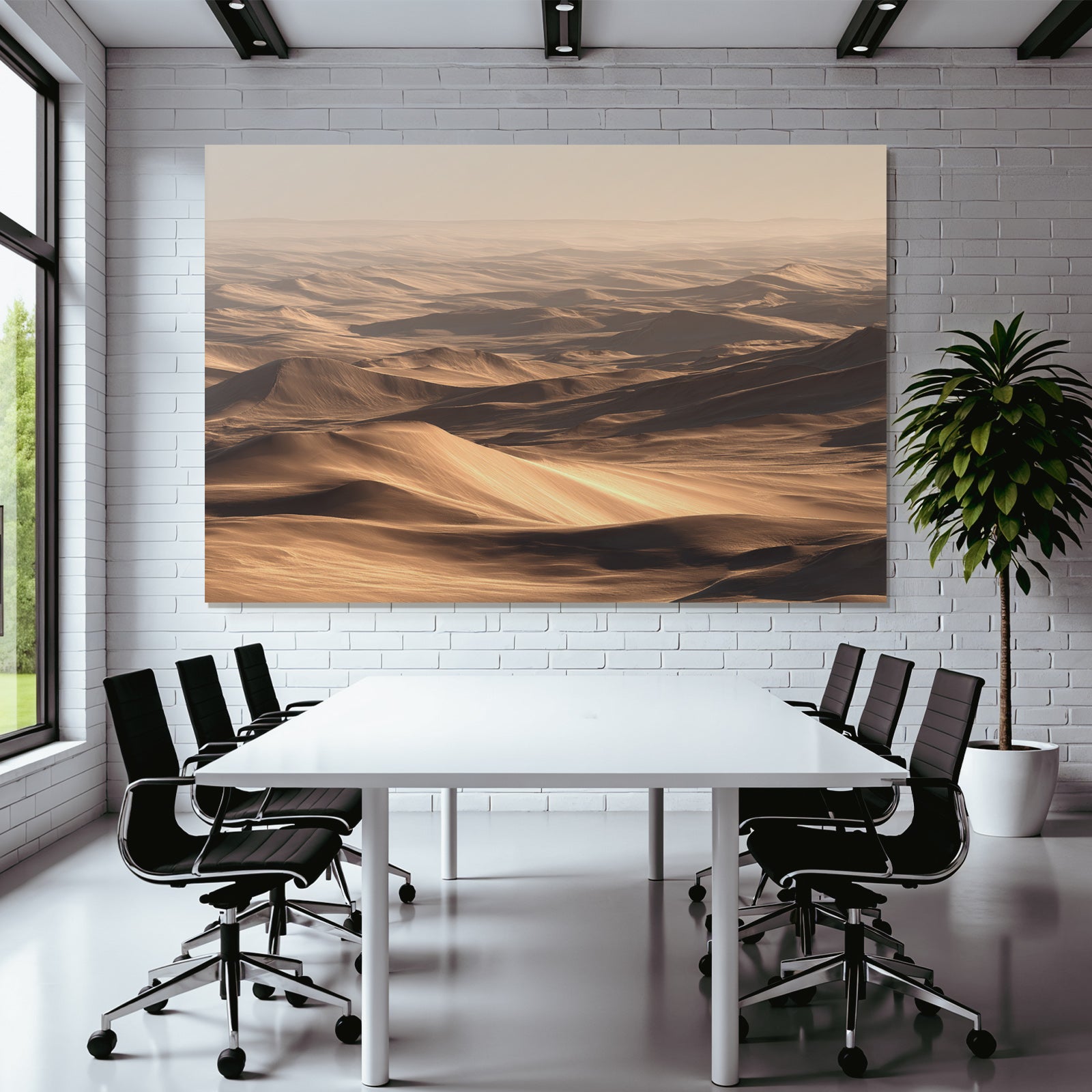 Desert Wide Arid Landscape With Sand Dunes Blurred Visibility