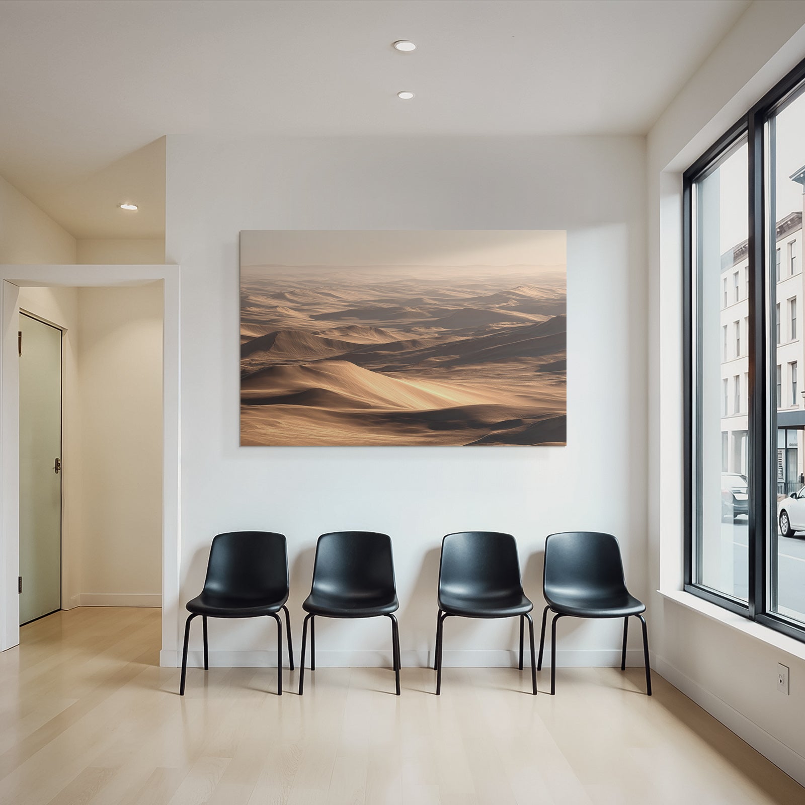 Desert Wide Arid Landscape With Sand Dunes Blurred Visibility
