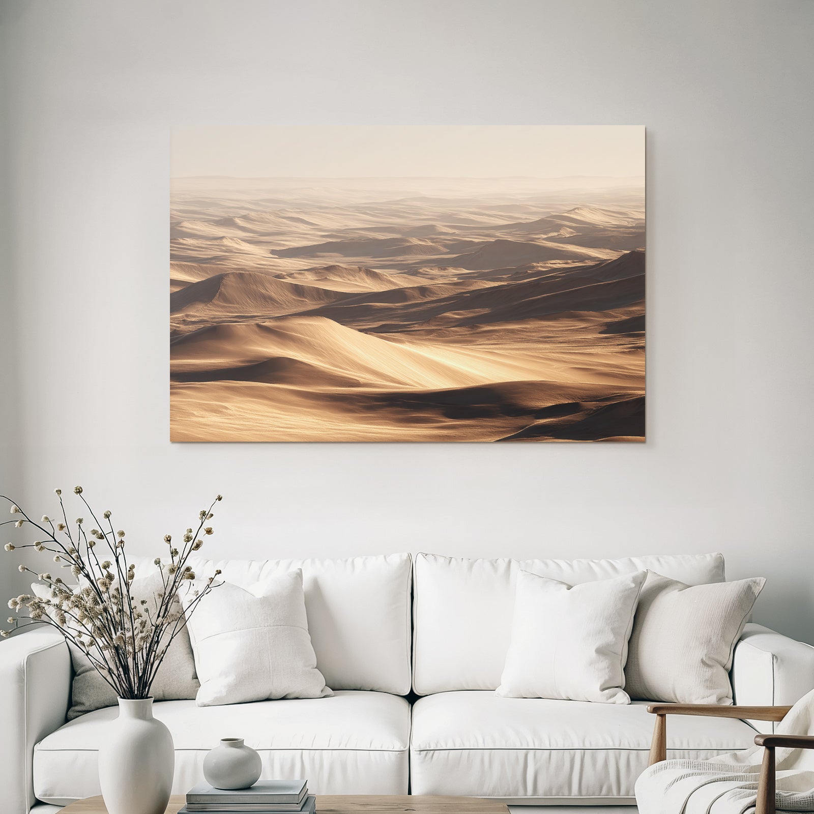 Desert Wide Arid Landscape With Sand Dunes Blurred Visibility