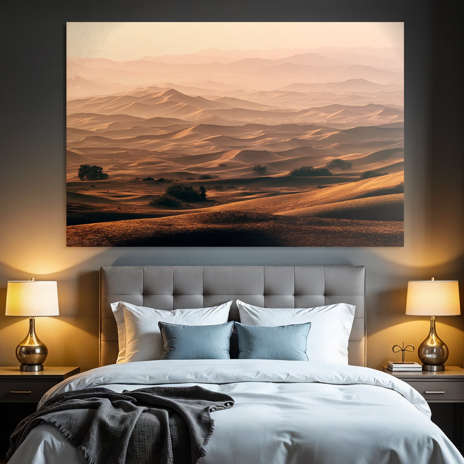 Deserts Beautiful desert landscape with dunes in golden light