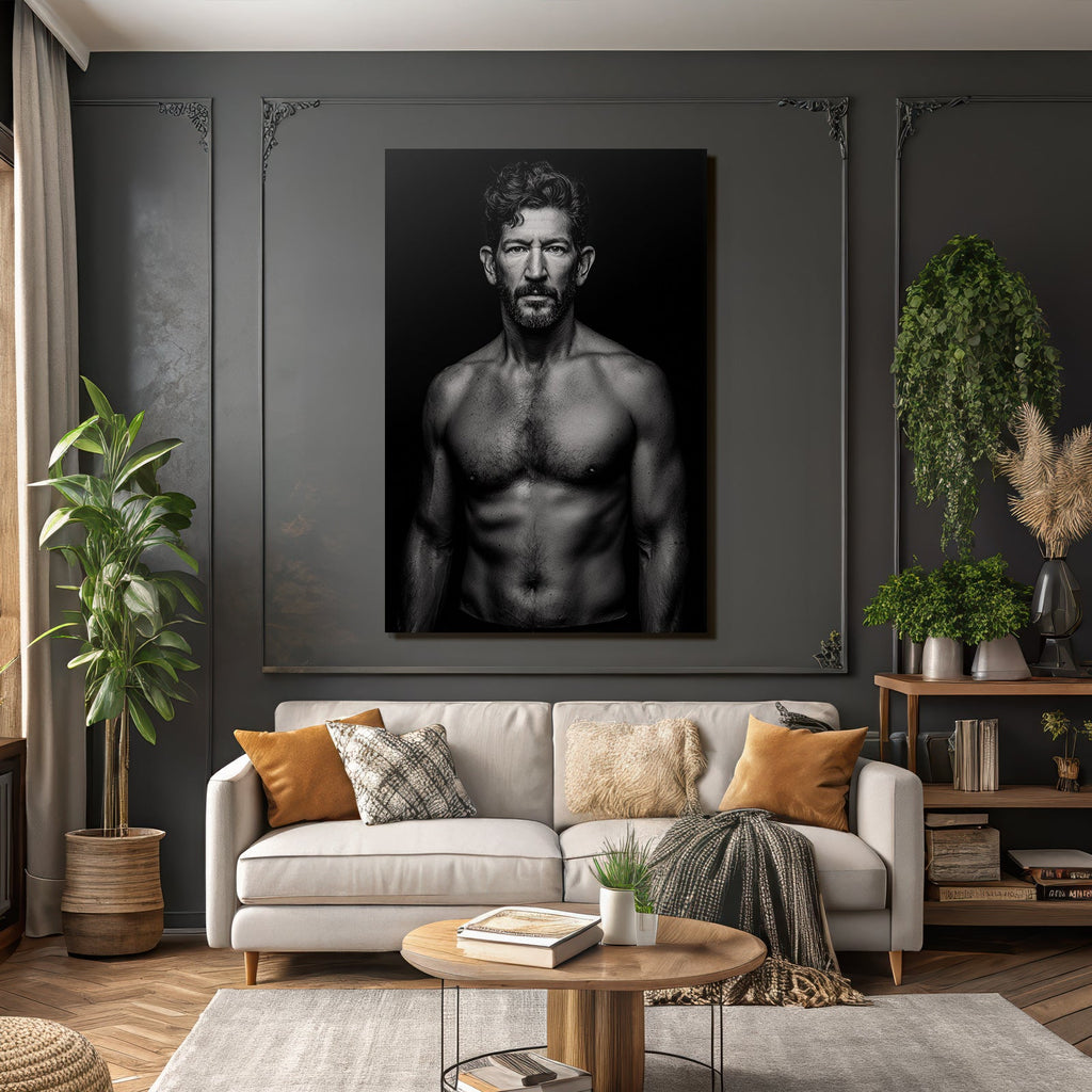 Muscularer Mann Intense Ausdruck Portrait Sw