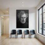 Portrait of an older man with messy hair and a serious expression