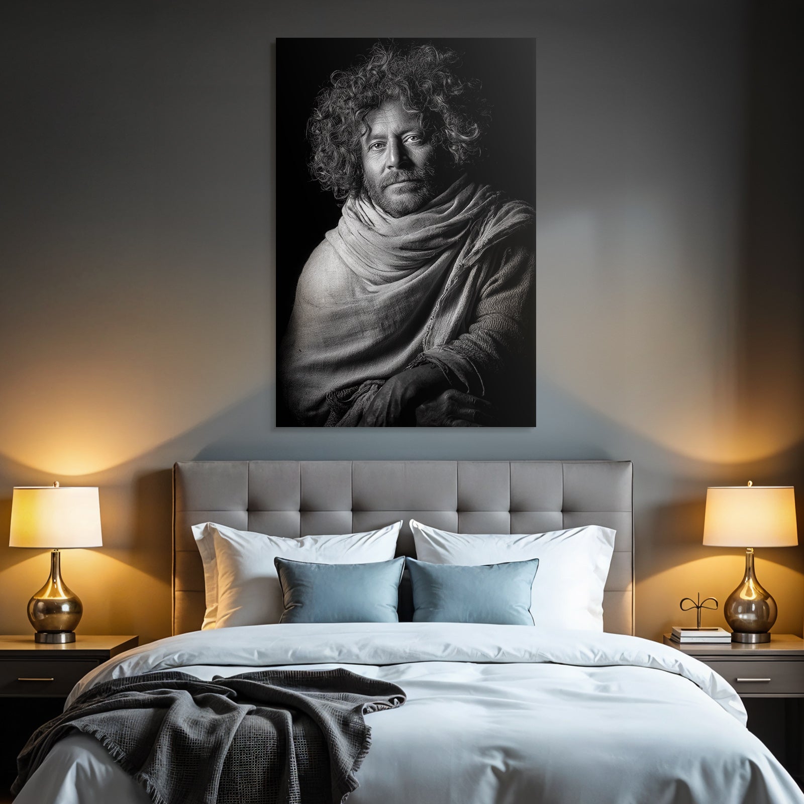 Portrait Von Person Mit Lockigem Haar Im Schwarz Weiss